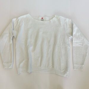 Hanes White Crew Neck Sweater Soft Cotton Blend Cut-Off Size L